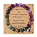 Bracelet en perles d'agate violette naturelle avec breloque cœur et carte cadeau - Style Agate Violette et Verte 18ème Anniversaire (H0097-19cm)