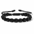Bracciale intrecciato a mano con pietre nere lucide da 8mm e cordino regolabile - 19cm / Agata Nera Lucida