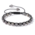 Bracciale regolabile da uomo in pietre di luna grigie 6mm con cordino intrecciato - 19cm / Pietra Flash (Labradorite)