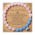 Bracelet en perles roses et bleues avec pendentif cœur sur carte de 21e anniversaire - Style Pierre Rose et Bleue 21ème Anniversaire (H0100-19cm)