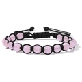 Bracciale intrecciato a mano con perle di pietra rosa e cordino nero regolabile unisex - 19cm / Quarzo rosa