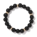 Bracciale da uomo in pietre nere con distanziali in metallo dorato e piccoli diamanti - 19cm / Stile Pietra Nera Lucida (H0079-19cm)