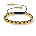 Bracciale regolabile con pietre gialle da 6mm e cordino intrecciato nero per uomo e donna - 19cm / Citrino