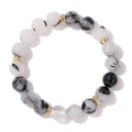 Bracciale di perle di 10mm in quarzo rutilato nero con distanziatori dorati e zirconi - 19cm / Stile Pietra d'Inchiostro Bianco e Nero (H0080-19cm)