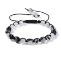 Bracciale regolabile con pietre da 6mm intrecciate in nero e bianco effetto inchiostro - 19cm / Quarzo Rutilato Nero