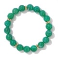 Bracelet pour hommes en perles vertes 10mm avec séparateurs dorés en strass et élastique - 19cm / Style Agate Vert Émeraude (H0083-19cm)