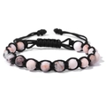Bracciale intrecciato regolabile con pietre naturali rosa e grigie da 6mm su cordino nero - 19cm / Diaspro Zebra Rosa