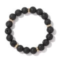 Bracelet de 10mm en pierre de lave noire avec perles dorées et incrustation zircon - 19cm / Style Pierre de Lave Noire (H0084-19cm)