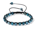 Bracciale regolabile in perle di pietra naturale blu 6mm intrecciato a mano nero - 19cm / Apatite