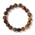 Bracelet en perles d'œil de tigre marron avec quatre entretoises dorées en strass pour hommes - 19cm / Style Oeil de Tigre (H0086-19cm)