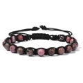 Bracciale intrecciato regolabile da 6mm in pietre naturali rosa e marroni da uomo - 19cm / Rodonite con linee nere