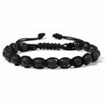 Bracciale regolabile in pietra lavica nera con cordoncino in macramè intrecciato - 19cm / Pietra lavica