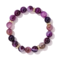 Bracelet de perles d'agate rayées violettes de 10mm avec séparateurs dorés - 19cm / Style Agate Rubanée Violette (H0088-19cm)