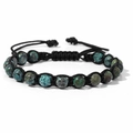 Bracciale regolabile da 6mm in turchese africano con cordino nero intrecciato - 19cm / Pietra di pino africano