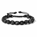 Bracciale regolabile in ossidiana fiocco di neve 6mm con cordino intrecciato nero uomo - 19cm / Pietra fiocco di neve importata