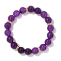 Bracelet de perles en pierre naturelle violette 10mm avec séparateurs en strass dorés - 19cm / Style Texture Améthyste (H0089-19cm)