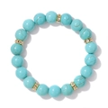 Bracelet élastique homme perles bleues 10mm et intercalaires dorés avec strass - 19cm / Style Turquoise Bleu Clair (H0091-19cm)