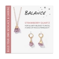 Ensemble collier et boucles d'oreilles en quartz fraise avec finition dorée - Style Quartz Fraise (FN1283)