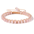 Handgemaakte geweven armband met facetgeslepen rozenkwarts kralen en verstelbaar koord - 19cm / Rozenkwarts