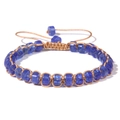 Handgeweven armband met blauwe natuursteen kralen en verstelbaar bruin koord - 19cm / Blauwe Watermeloensteen