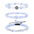 Dreiteiliges hellblaues Perlenarmband-Set mit Natursteinen und Silber-Elementen - Dreiteiliges Set / Hellblau