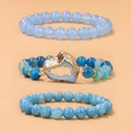 Lot de trois bracelets en perles de pierre naturelle bleue avec breloque cœur en druzy - Style Bleu (FK2615-19CM)
