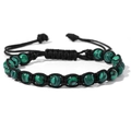 Bracciale intrecciato a mano con perle in pietra malachite da 6mm e laccio regolabile - 19cm / Pietra pavone verde