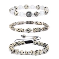 Dalmatiner-Jaspis Armband-Set aus drei Teilen mit runden und unregelmäßigen Perlen - Dreiteiliges Set / Dalmatinerstein Farbe