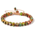 Handgeweven armband met kleurrijke keizerlijke stenen kralen en verstelbaar kaki koord - 19cm / Regenboog Keizersteen