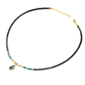4mm hematiet kralenketting met blauwe druppelhanger en gouden karabijnsluiting goud - 19cm / Blauwe Steen Hanger (FN0766)