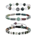 Driedelige amethist armbandenset met natuursteen en verstelbaar gevlochten touw - 3-delige set / Indiase Agaat