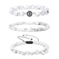 Driedelige witte turquoise kralenarmbandenset met ronde en onregelmatige stenen kralen - 3-delige set / Wit Marmer