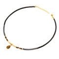 4mm hematiet en tijgeroog kralenketting met druppelhanger en gouden sluiting - 19cm / Tijgeroog Steen Hanger (FN0770)