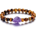 Detalle de la pulsera de cuentas ojo de tigre con cristal de amatista natural en el centro - Estilo de Ojo de Tigre con Amatista (H0170-19cm)