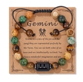 Bracciale zodiaco Gemelli con occhio di tigre e perline di turchese su cordino regolabile - 19cm / Gemelli (FK2146)