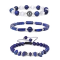 Driedelige lapis lazuli armbandenset met natuurlijke blauwe stenen en metalen bedels - 3-delige set / Lapis Blauw