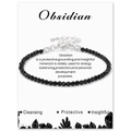 3mm facettiertes Obsidian-Perlenarmband auf weißer Karte mit silbernem Verschluss - 19cm / Obsidian