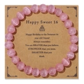 Pulsera de cuentas de ojo de gato rosa para el 16 cumpleaños con tarjeta de regalo - Estilo de piedra ojo de gato rosa de 16 cumpleaños (FK2122) / 19cm