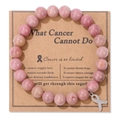 Detailansicht von rosa Natursteinperlen-Armband mit silbernem Schleifenanhänger auf Karte - 19cm / Roter Holzmaserungsstein