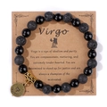 Detalle de pulsera signo Virgo con piedras volcánicas y colgante grabado bronce - 19cm / Virgo (H0247) / Negro