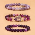 Lot de trois bracelets en perles de cristal violet avec pendentif en druse de quartz doré - Style Violet (FK2616-19CM)