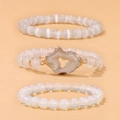Ensemble de 3 bracelets extensibles en pierre naturelle avec pendentif en agate - Style Opale Blanche (FK2617-19CM)