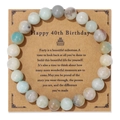 Pulsera de cuentas de piedra natural en verde claro, azul pálido y blanco con tarjeta - Estilo de piedra mixta azul-verde de 40 cumpleaños (FK2126) / 19cm