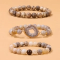 Ensemble de trois bracelets extensibles en pierres naturelles avec pendentif géode doré - Style Marron Terreux (FK2619-19CM)