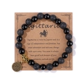 Pulsera del zodiaco Sagitario con piedras de lava y colgante dorado en cartulina - 19cm / Sagitario (H0249) / Negro