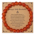 Pulsera elástica de cornalina natural para el 50 cumpleaños en tarjeta de regalo - Estilo de ágata roja de 50 cumpleaños (FK2127) / 19cm