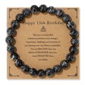 Pulsera de cumpleaños para niños con cuentas de mármol negro en tarjeta de regalo marrón - Estilo de mármol negro de 13 cumpleaños (FK2130) / 19cm
