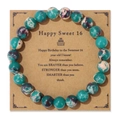 Pulsera de cuentas de mármol azul y verde con tarjeta de 16 cumpleaños en kraft - Estilo de mármol azul-verde de 16 cumpleaños (FK2131) / 19cm