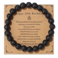 Pulsera de piedra de lava para hombre en tarjeta de regalo de 18 cumpleaños con mensaje - Estilo de piedra de lava negra de 18 cumpleaños (FK2132) / 19cm