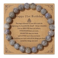 Pulsera de cuentas de labradorita en tarjeta de regalo para el 21 cumpleaños - Estilo de labradorita de 21 cumpleaños (FK2133) / 19cm